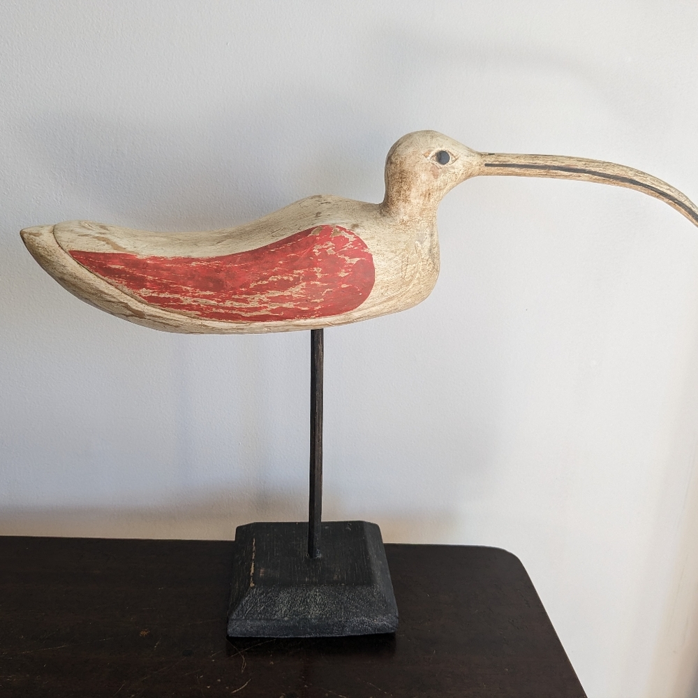 Carved wood shore bird made in Indonesia